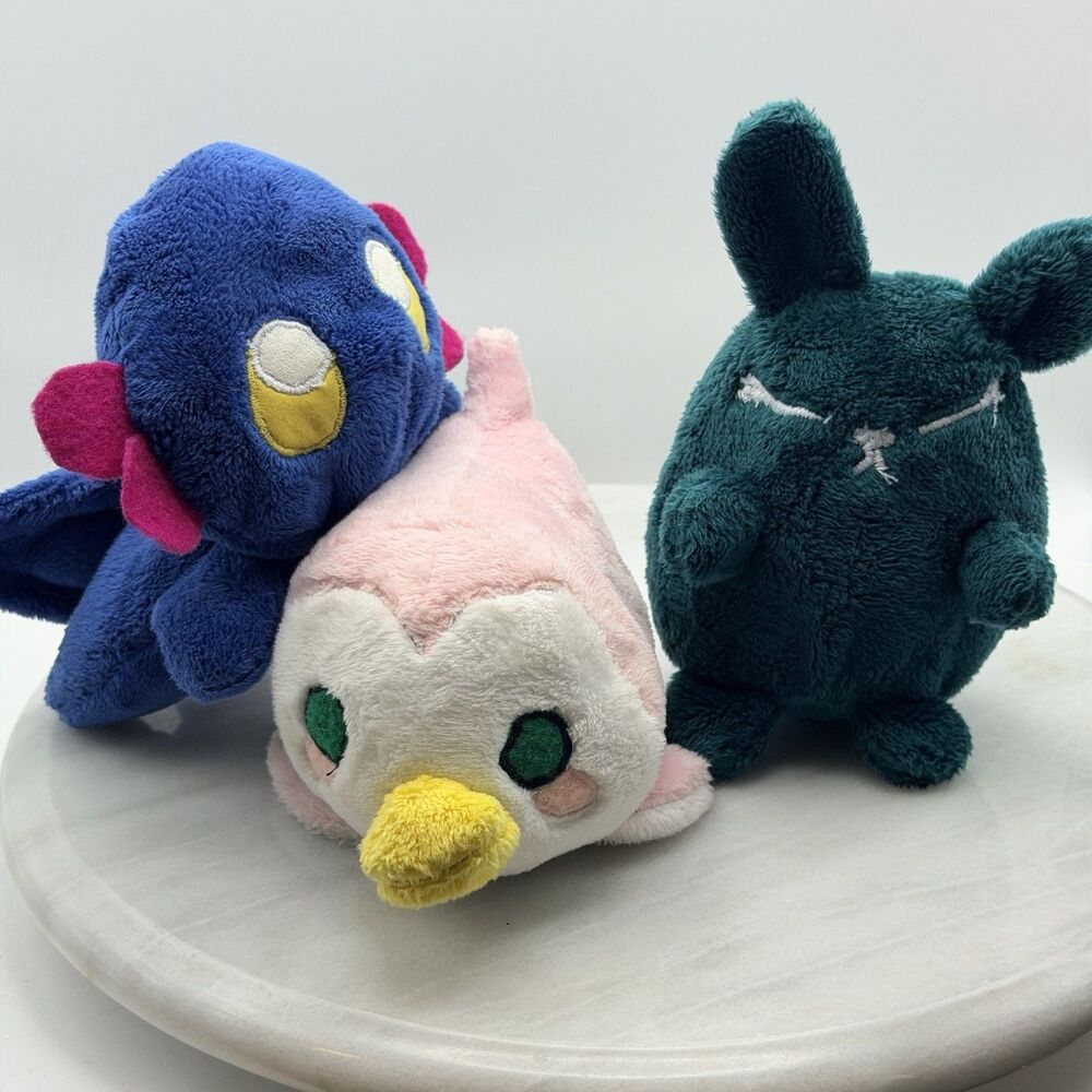 Handmade Plush Lot of 3 Unique Animal Fantasy Creatures Bunny Axolotl Bird